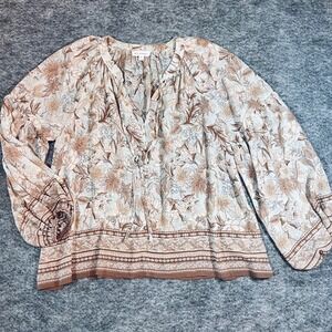 Blu Pepper Floral Peasant Blouse Oversized Women S Brown Blue Boho Cottagecore